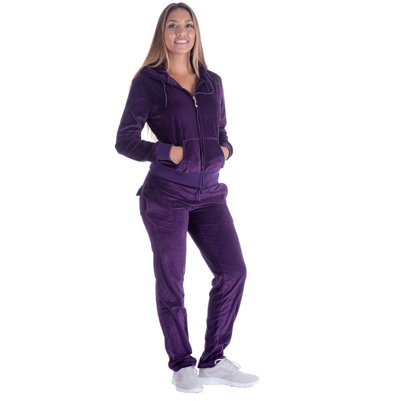 Facitisu Sweat Suits for Women Set Jogging Workout Active wear Velour Outfits Hoodie and Sweatpants Cute (L, Purple) - Image 1